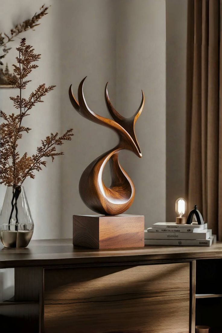 Handcrafted Walnut Deer Sculpture
