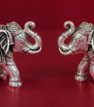 Pair of Silver Elephant Showpiece | Handcrafted Lucky Elephant Figurines for Home Décor, Vastu & Valentine Gift