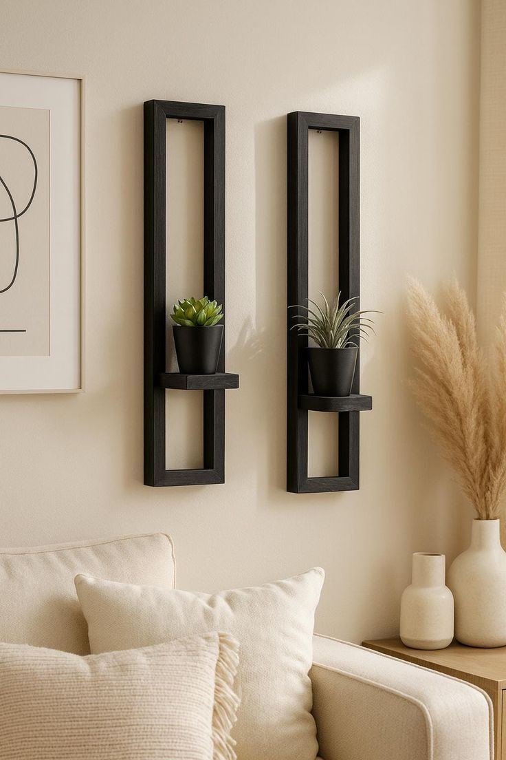 Set of 2 Handcrafted Vertical Wooden Wall Shelves | Modern Floating Frame Décor