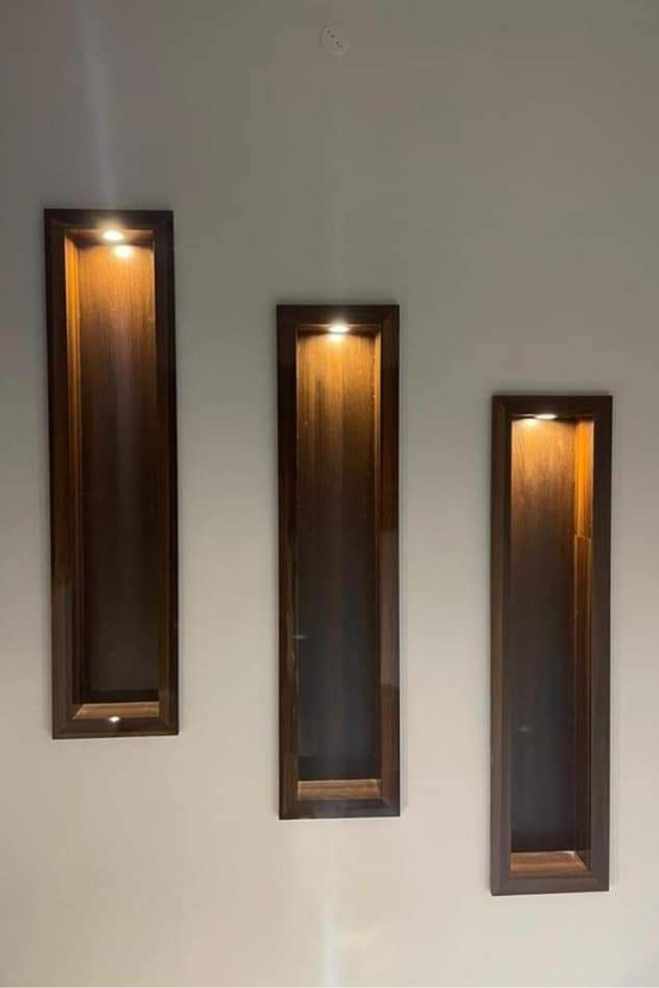 Handcrafted Wooden Wall Niche with LED Light | Vertical Modern Wall Décor