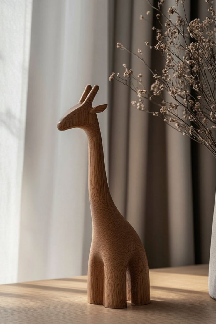 Handcrafted Wooden Giraffe Showpiece | Modern Animal Wood Sculpture