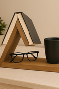 Wooden Bedside Book Stand | Minimal Nightstand Organizer for Books, Glasses & Mug
