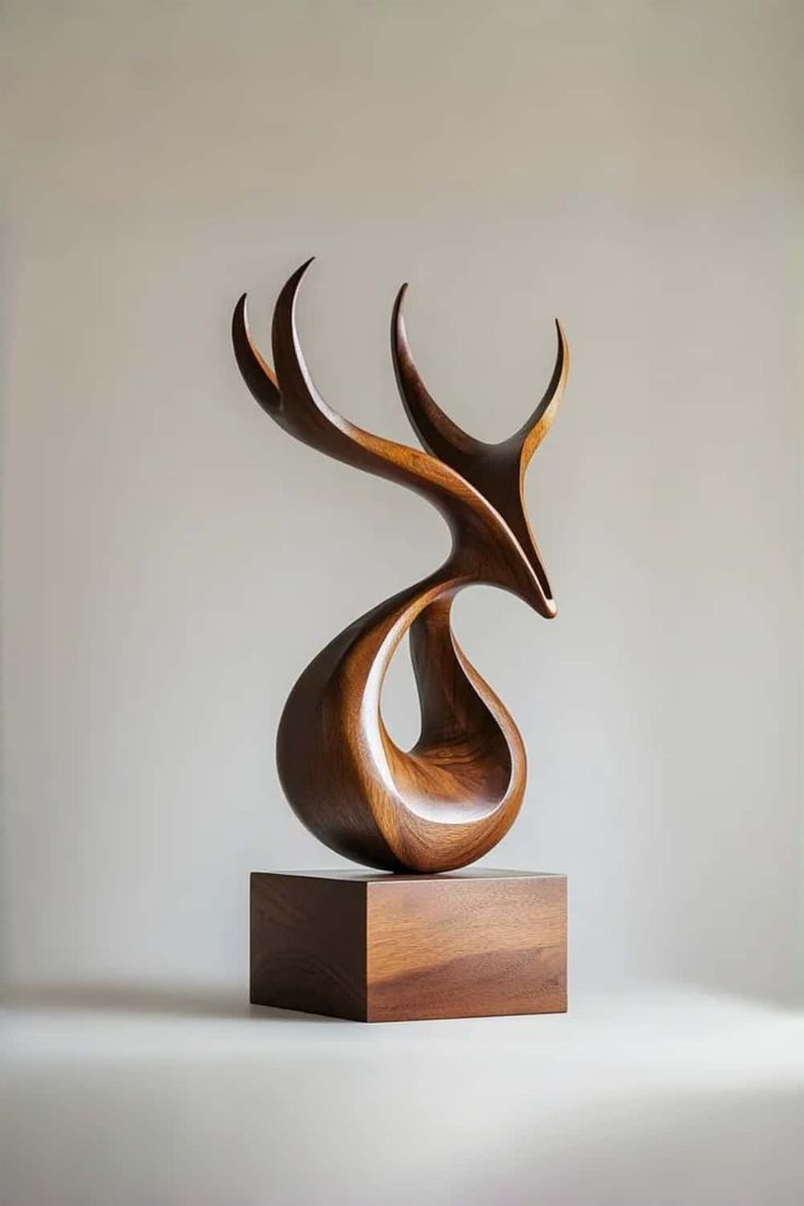 Handcrafted Walnut Deer Sculpture