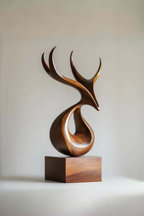 Handcrafted Walnut Deer Sculpture