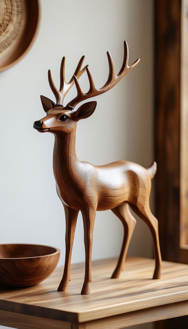 Handcrafted Wooden Deer Sculpture | Premium Natural Wood Décor Showpiece