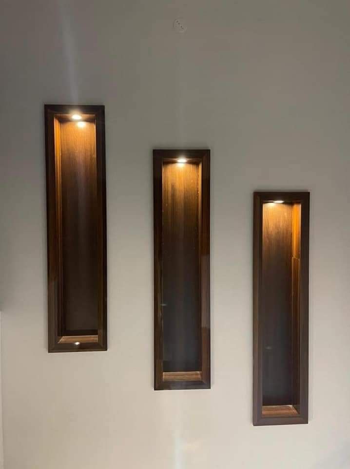 Handcrafted Wooden Wall Niche with LED Light | Vertical Modern Wall Décor